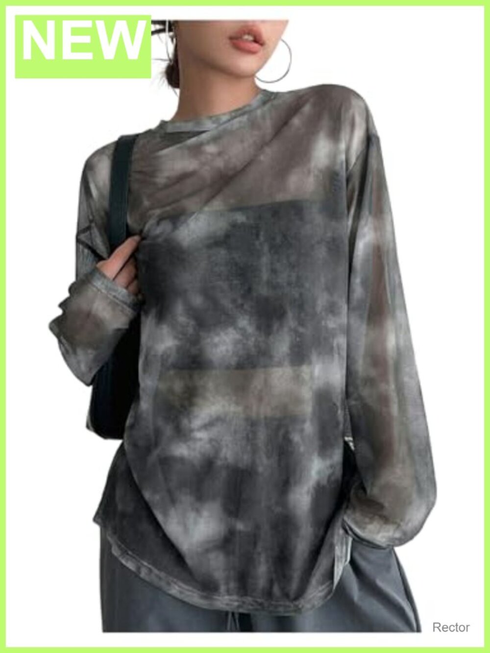 Y2k Tie Dye Sheer Mesh Top Long Sleeve Oversized Whimsical